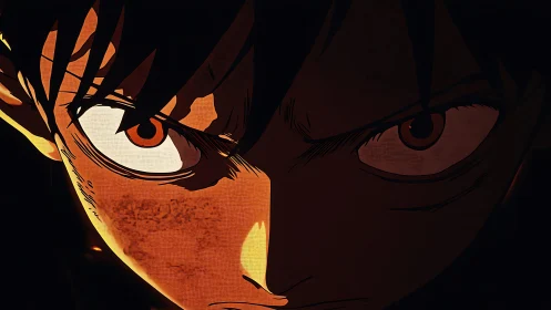 Intense anime closeup of determined character’s face.