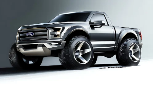 Bold concept pickup truck sketch with playful giant wheels.