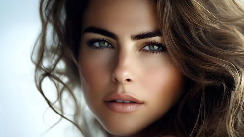 Storm-lit gaze and windswept hair in soft luminous focus.