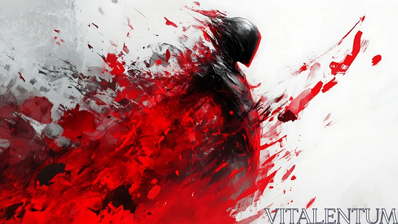 Shattered crimson wraith carving through quiet white void.