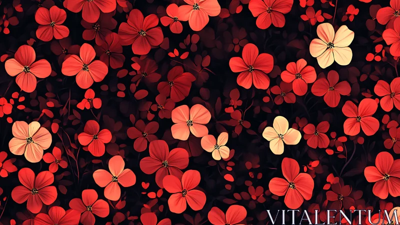 Enchanting Red Flowers Dancing Across a Dark Backdrop