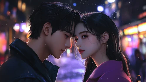 Urban Night Romance: Digital Portrait of Two Figures.