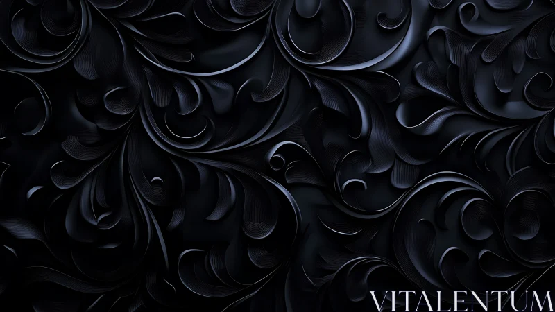 Dark ornamental swirls form glossy abstract floral relief