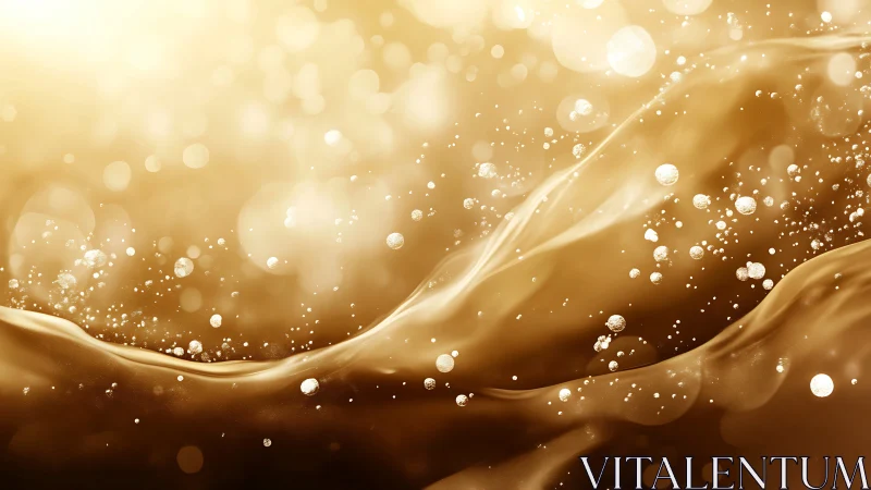 Golden fluid waves and suspended bubbles form luminous motion