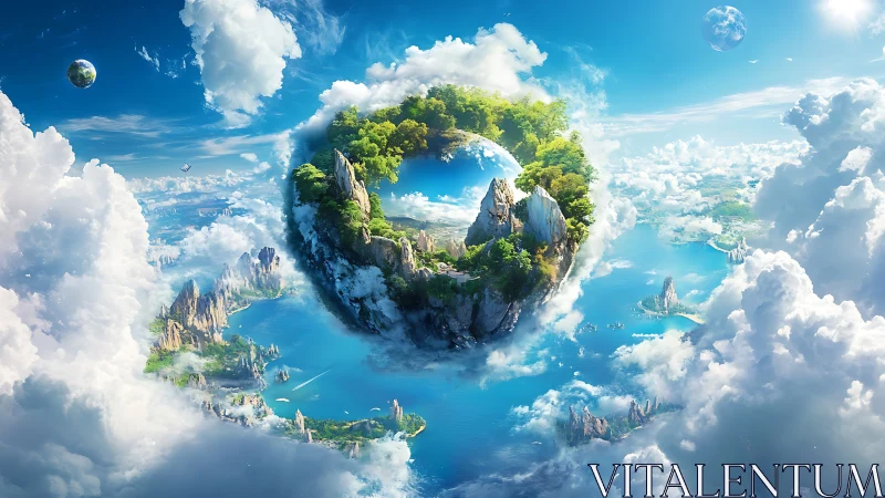 Spherical Eden Floats Among Clouds in Dreamscape