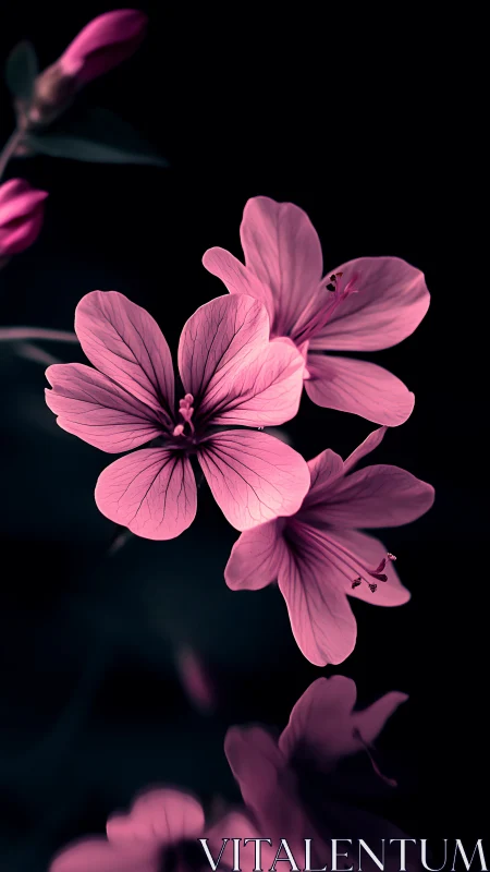 Pink Geranium Blooms Against Dark Background with Selective Focus