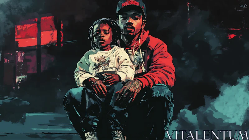 Night city portrait celebrates a quiet father child moment