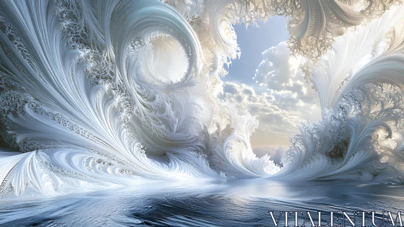 Celestial Tidal Gate of Frosted Clouds and Shimmering Sea.