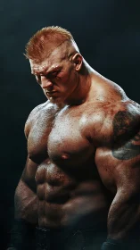 Battle-scarred titan broods in smoky gladiator spotlight.