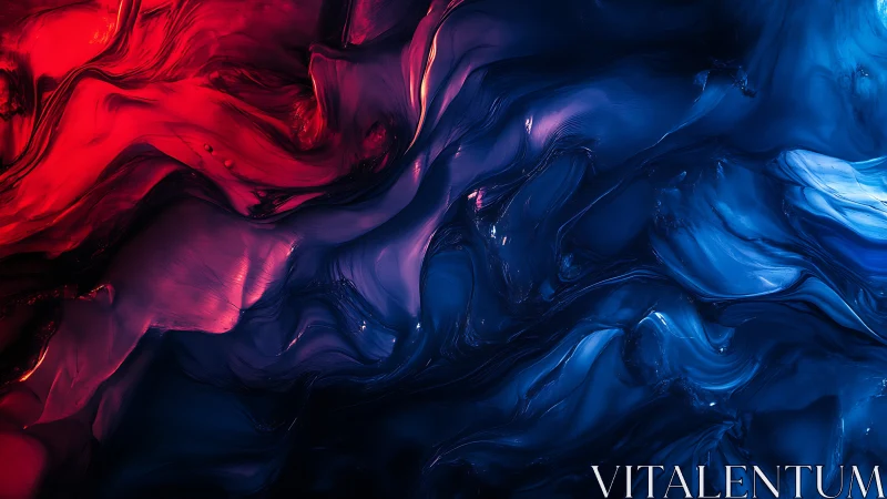 Red and blue abstract fluid waves in close dynamic motion.