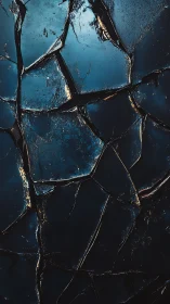 Cracked blue surface forms abstract fractured pattern