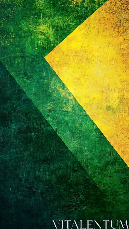 Geometric yellow diamond on textured green field background.