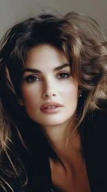 Soft-lit portrait captures serene beauty and tousled hair.