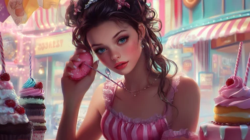 Candy Shop Reverie: Digital Muse Lost in Sweetened Contemplation