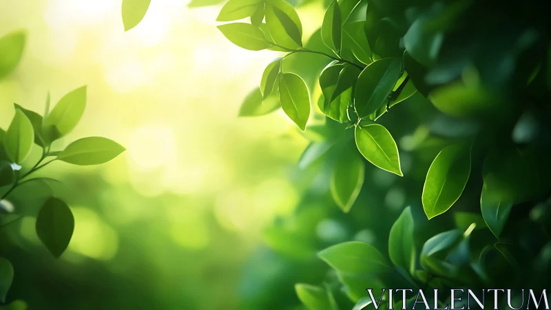 Sunlit green leaves welcome the morning with gentle calm