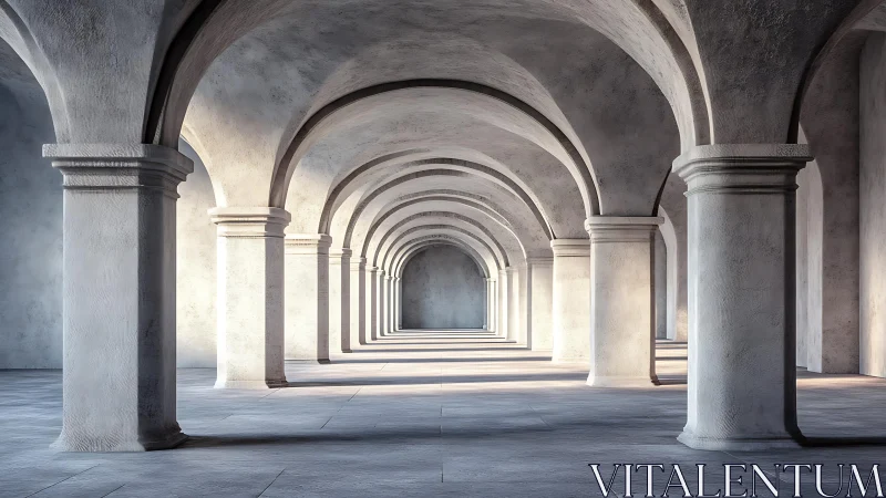Soft light through endless stone arches in quiet harmony.