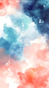 Billowing coral and teal watercolor cloud fusion artwork.