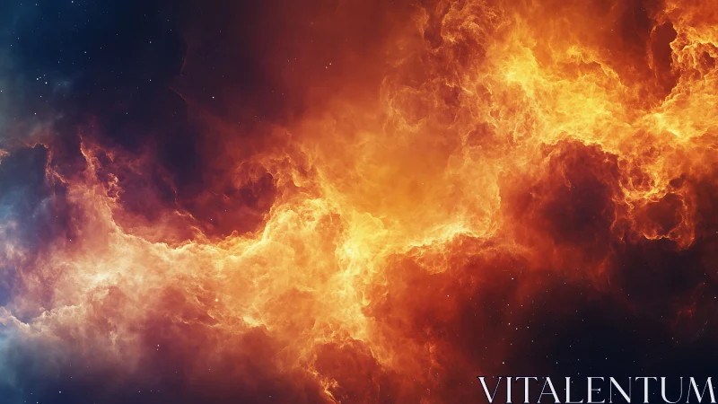 Cosmic Fire Nebula with Starfield Background.