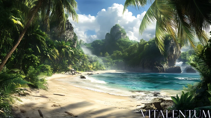 Tropical Paradise Cove with Limestone Karst Formations and Turquoise Waters