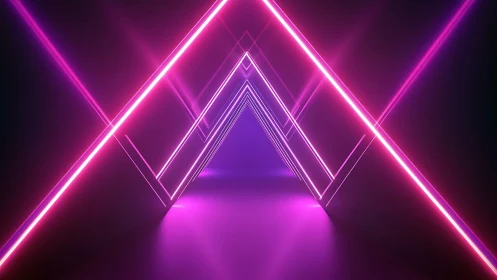 Neon triangle tunnel glowing with playful pink and purple light.