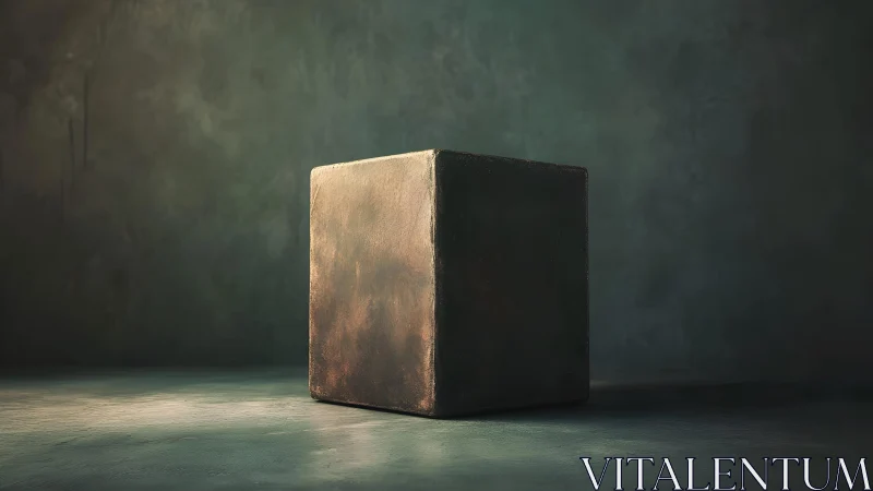 Quiet metal cube glowing gently in soft studio light.