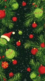 Festive green branches glow with bright Christmas baubles