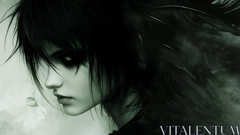 Monochrome profile portrait shows stylized youth with feathered aura