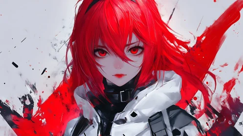 Crimson eyed tactician in a storm of abstract scarlet. Period.