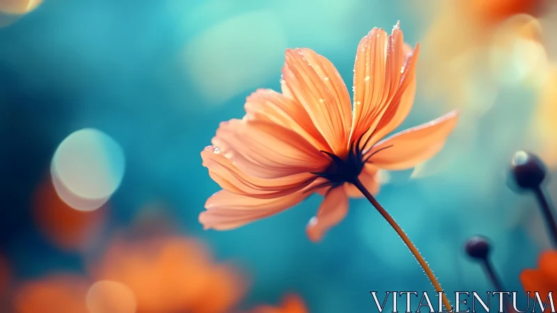Coral Bloom Against Turquoise Sky with Bokeh