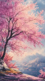 Petal-laden sunrise leans over a misty mountain village