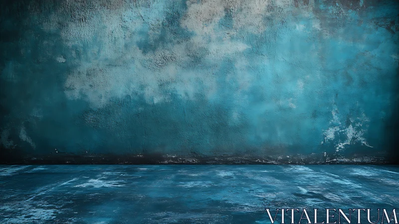 Moody teal studio wall with textured painterly character.