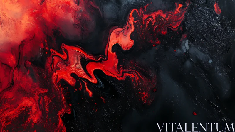 Red and black fluid abstraction with swirling central forms.