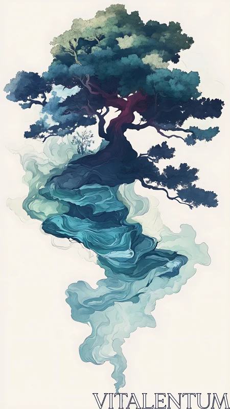 Digital painting of arboreal form with fluid vapor trunk structure.
