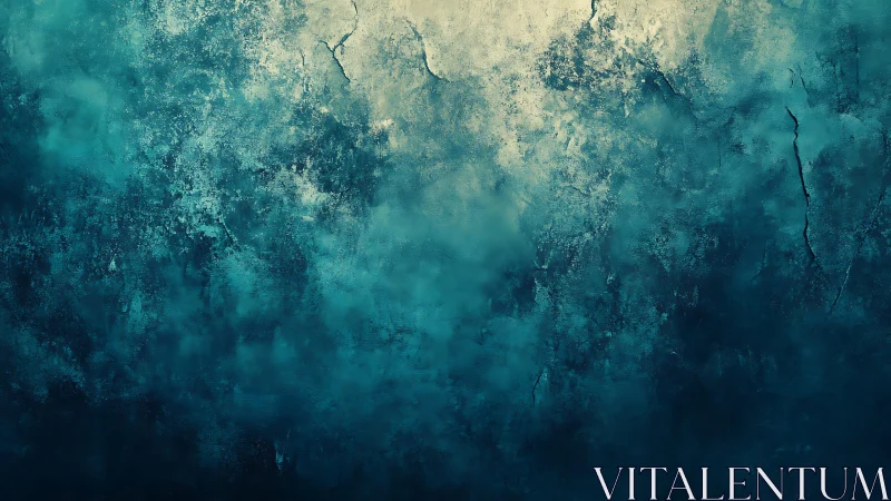 Abstract textured blue and teal wall with cracks, grunge style.