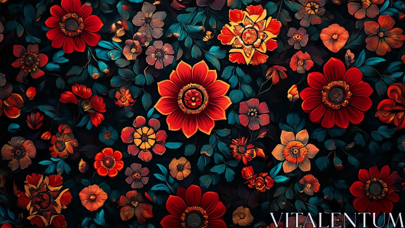 Vivid Botanical Array Against Deep Midnight Backdrop.