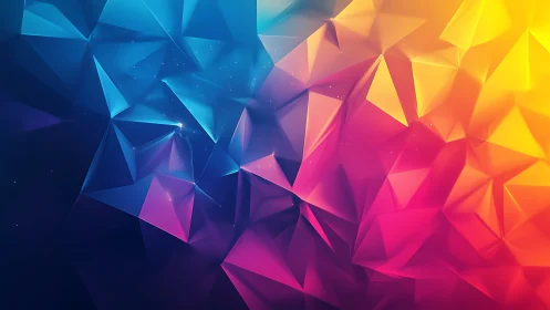 Prismatic low-poly crystals glow in radiant neon gradients.