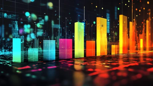 Vibrant 3D Bar Graph in Futuristic Digital Data Visualization.
