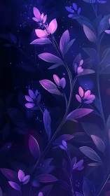 Glowing Purple Flowers Night Garden Digital Art.