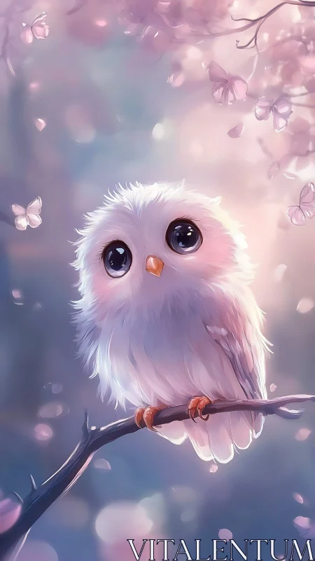 Moonlit blossom owl with starry eyes on a pastel perch.