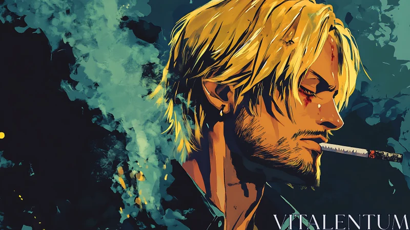 Digital painting profile portrait with moody smoke field.