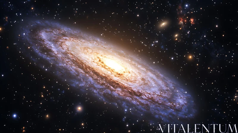 Spiraling starlit galaxy glows warmly in a deep night sky