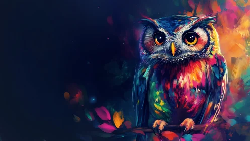 Vibrant Digital Painting of a Colorful Owl in Abstract Style.