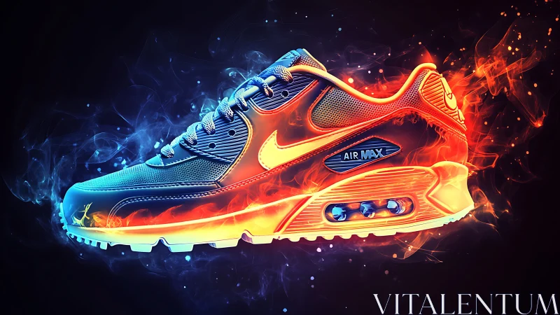 Neon Air Max sneaker glows through split fire and ice.