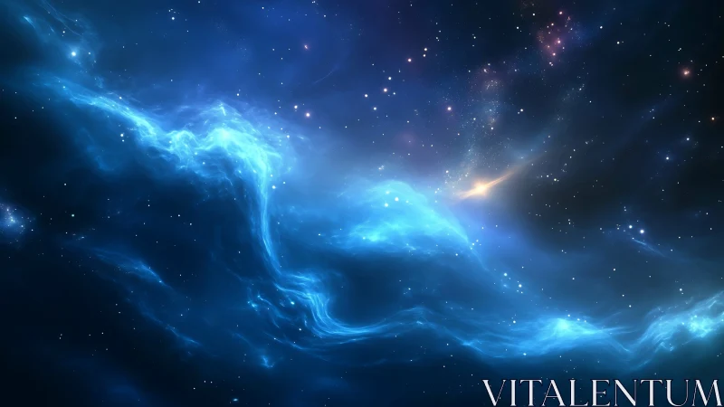 Gentle blue nebula river winding through a starlit galaxy.