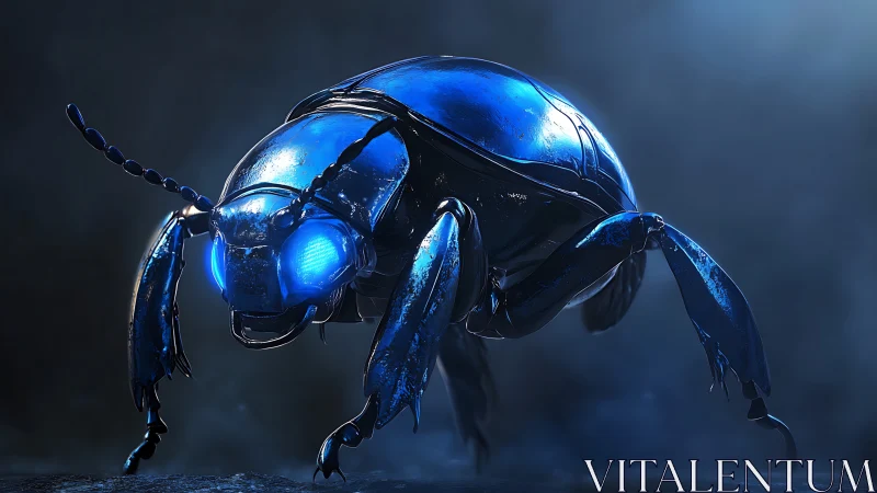 Specular blue robotic beetle rendered with high-detail shaders