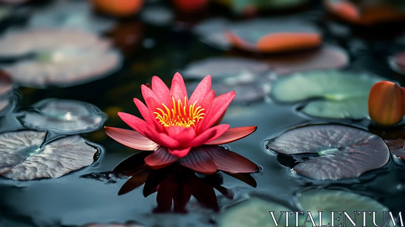 Crimson Water Dancer: A Lotus Blooms in Liquid Grace.