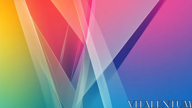 Colorful glassy ribbons cross in a soft radiant gradient