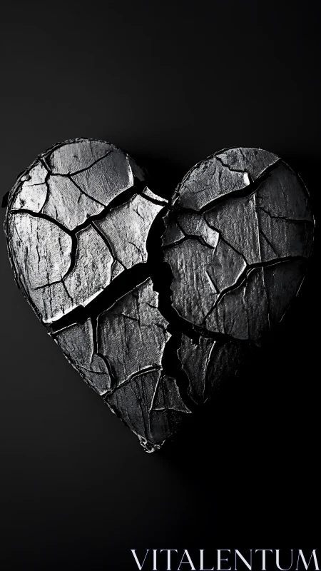 Fractured Stone Heart Against Black Background