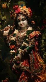 Photorealistic deity portrait with ornate floral adornment.