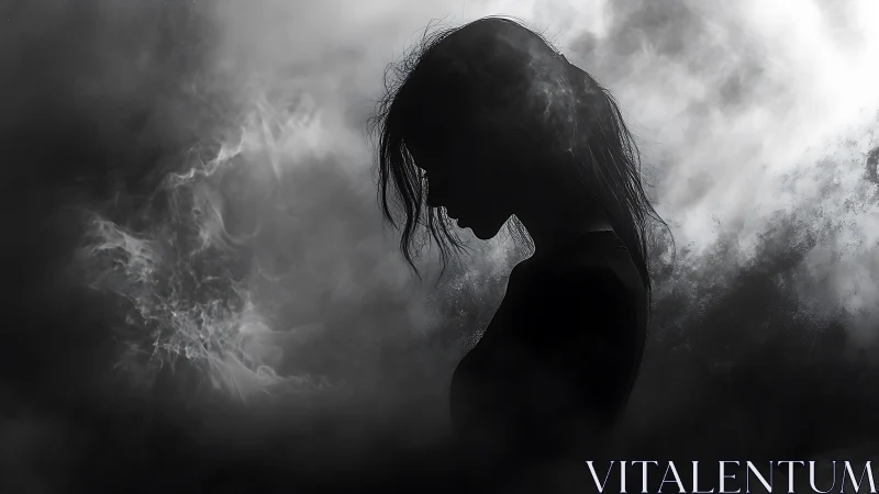 Silhouetted thoughts drift like smoke through silver darkness